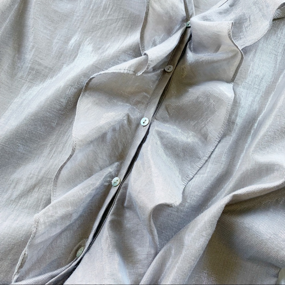 Chico's Ruffled Blouse Metallic Silver sz1 - Picture 3 of 5